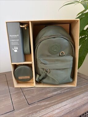 BearPaw Olive Mini Backpack 3-Piece Set with Coin Pouch & Key Strap